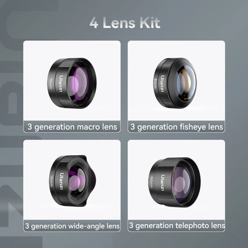 Ulanzi 75mm Macro Lens Kit for iPhone - Ultra Wide Fisheye Lens