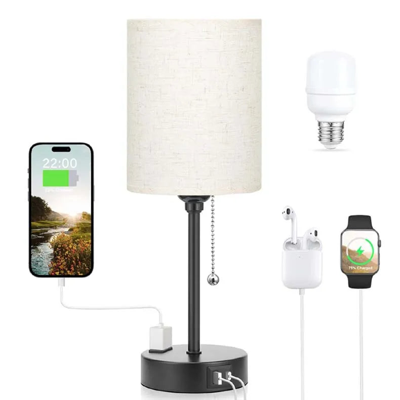 USB Rechargeable LED Table Lamps Set with Dual Socket - Modern Design
