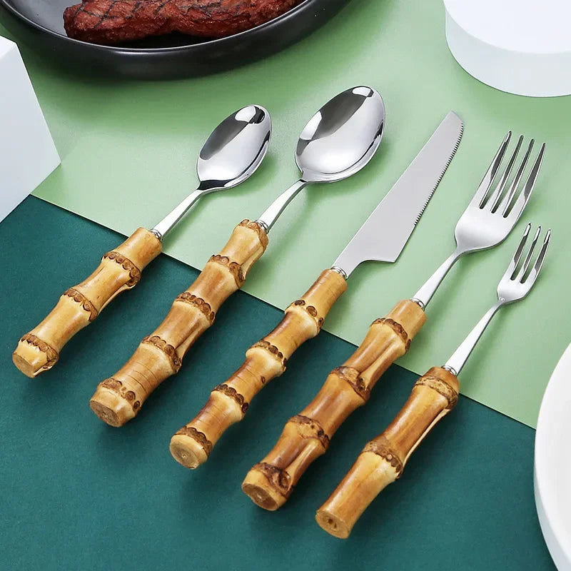 20-Piece Bamboo & Stainless Steel Tableware Set - Eco-Friendly Dining