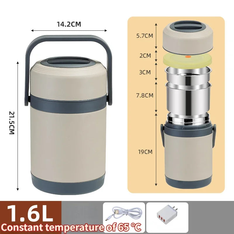 USB Electric Heated Stainless Steel Lunch Box for Work & School