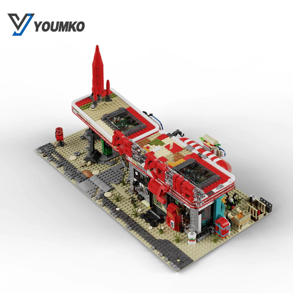 2221PCS Red Rocket Gas Station Building Blocks - Fun Toy for Kids & Adults
