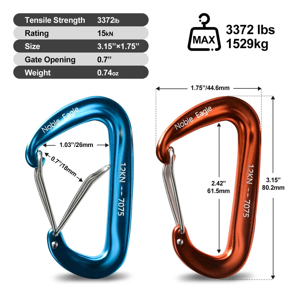 6Pcs Heavy Duty Aluminum Carabiner Set for Camping & Climbing