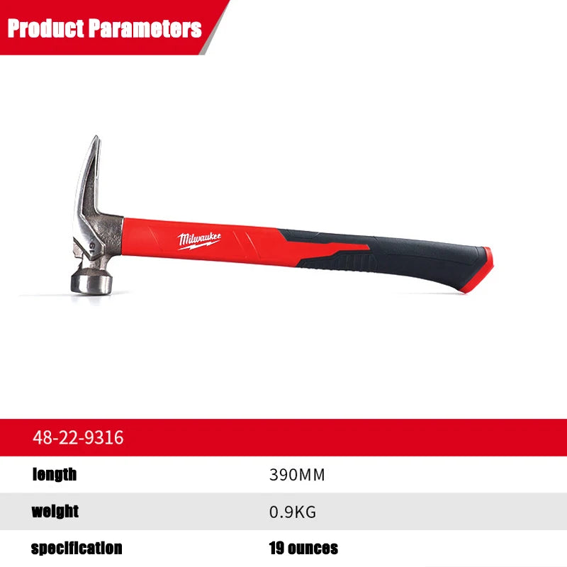 Milwaukee 19oz Fiberglass Straight Claw Hammer - Industrial Tool