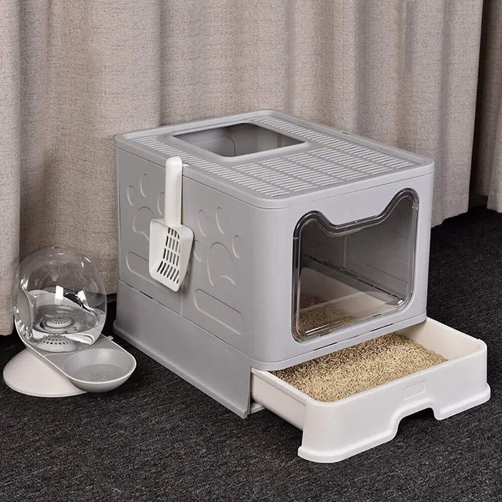 XXL Foldable Cat Litter Box with Front Entry & Top Exit - Space Saving