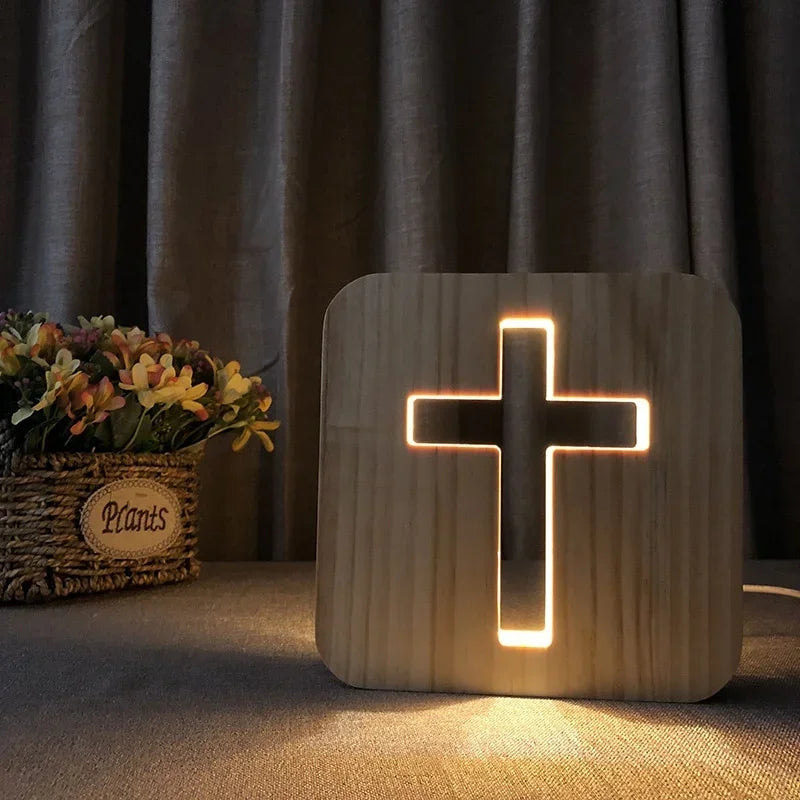 3D Glow Wood Cross Lamp - Inspirational Christian Decor Gift