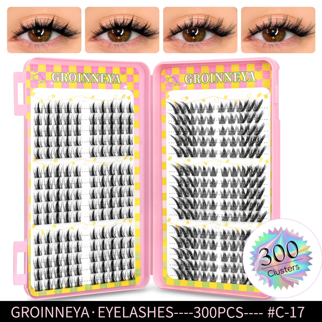 GROINNEYA Natural Cluster Lashes - 320 Pcs Volume Mixed Tray