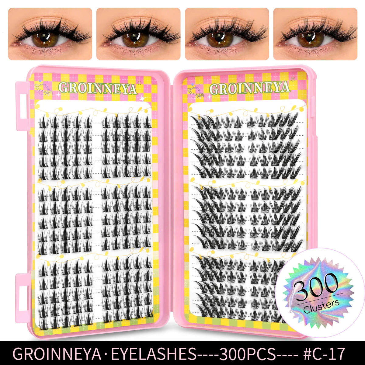 GROINNEYA Natural Cluster Lashes - 320 Pcs Volume Mixed Tray