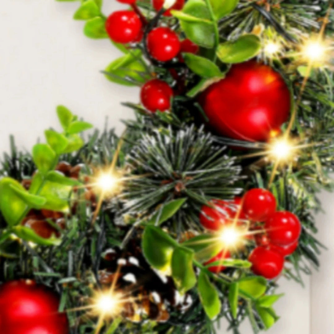 Elegant Red LED Christmas Wreath - Perfect Holiday Decoration