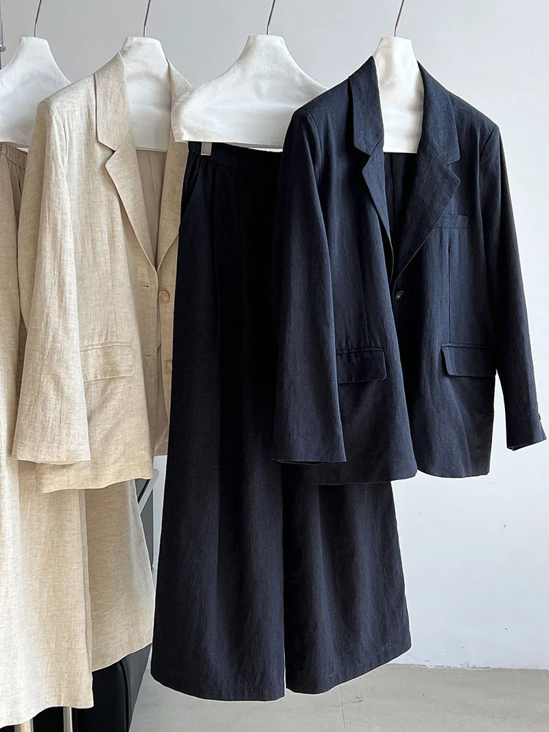 Linen Blazer & Pants Set for Women - Stylish Spring Attire
