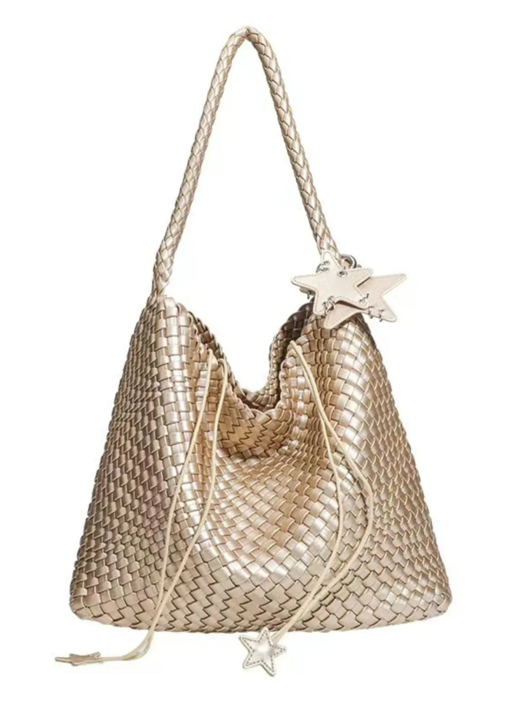 Trendy Champagne Gold Woven Tote Bag for Women - Extra Large & Durable