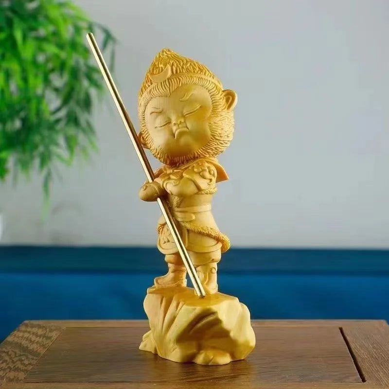 Hand-Carved Sun Wukong Wooden Sculpture - Chinese Mythology Decor