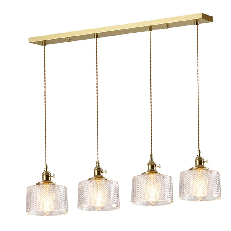 Vintage Green Glass Pendant Light - Nordic Copper Hanging Lamp