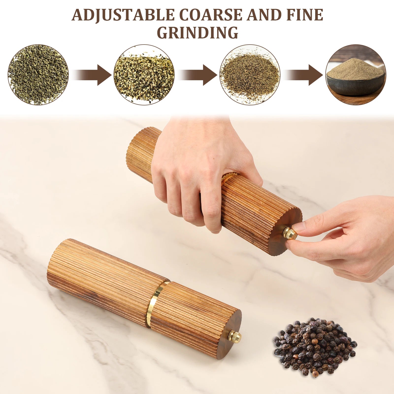 Wooden Salt and Pepper Grinder Set with Adjustable Coarseness