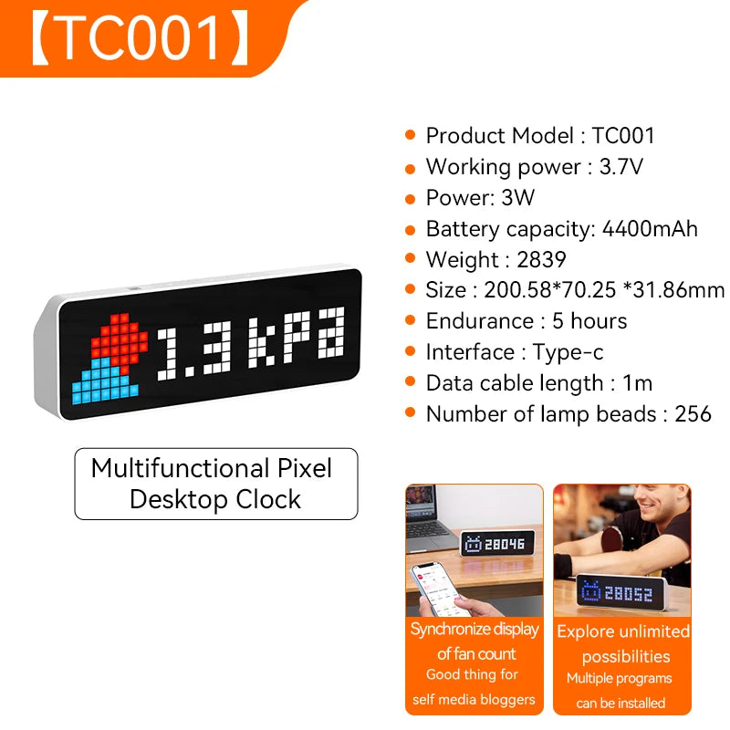 Ulanzi TC001 Smart Pixel Clock with Weather & Follower Display