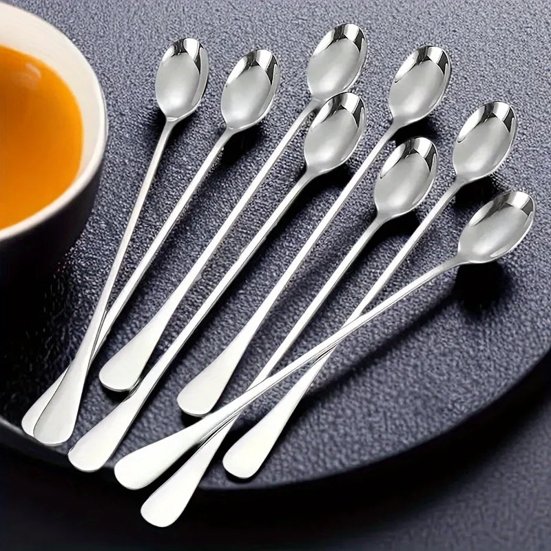 6-Piece Stainless Steel Long-Handled Spoon Set for Ice Cream & Coffee