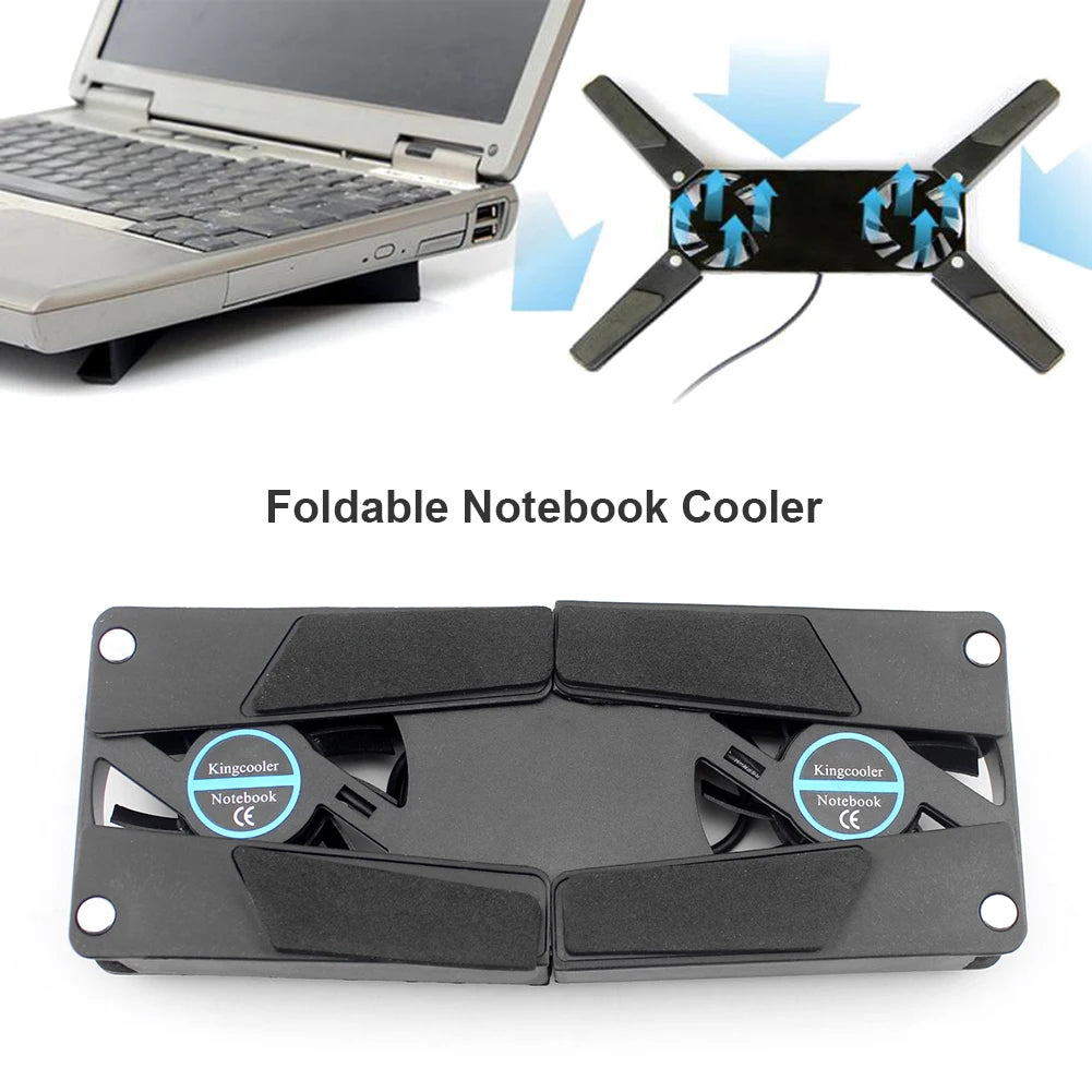 USB-Powered Laptop Cooling Pad with Dual Fans - Portable & Foldable