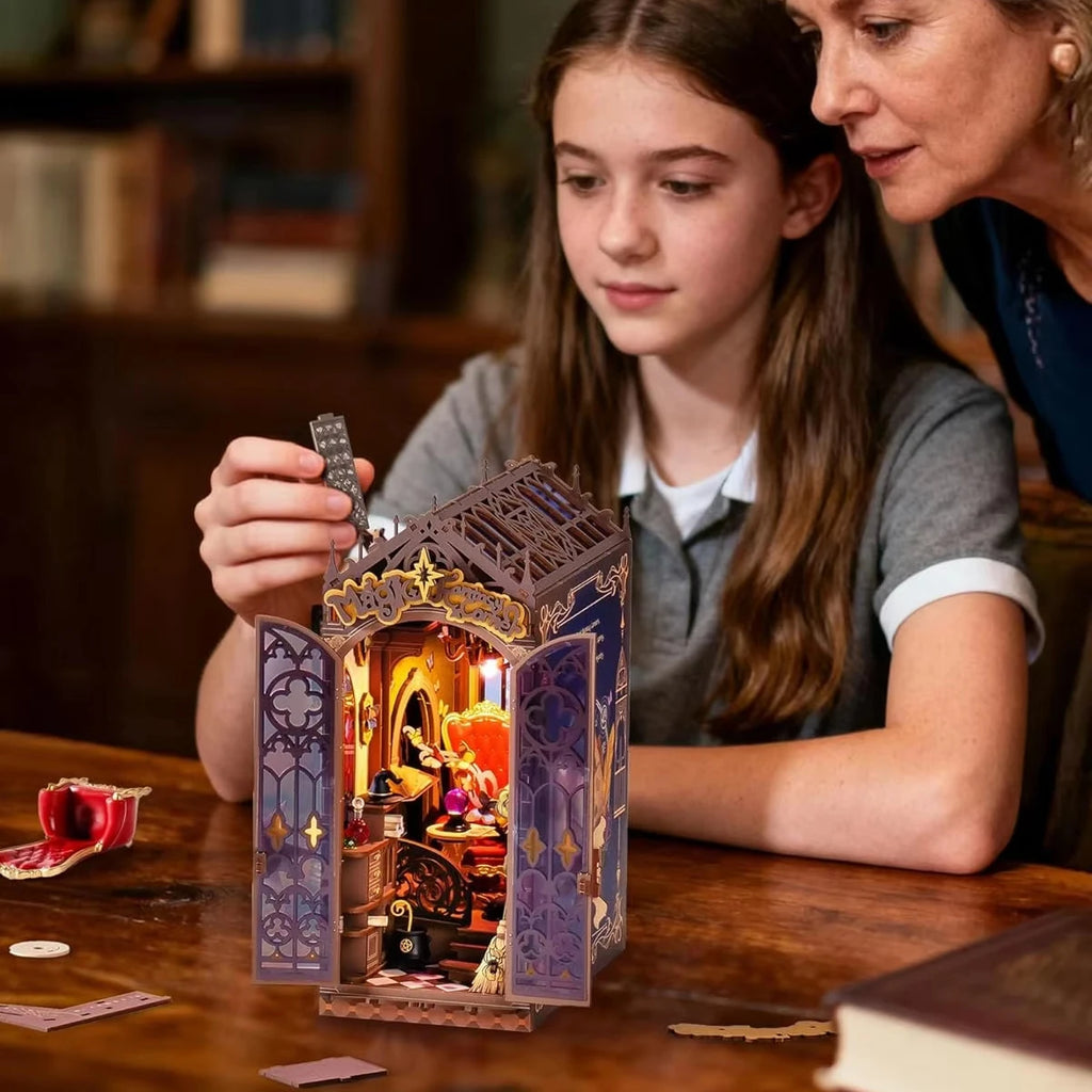 DIY 3D Wooden Book Nook Puzzle Kit with Lights for Creative Crafting
