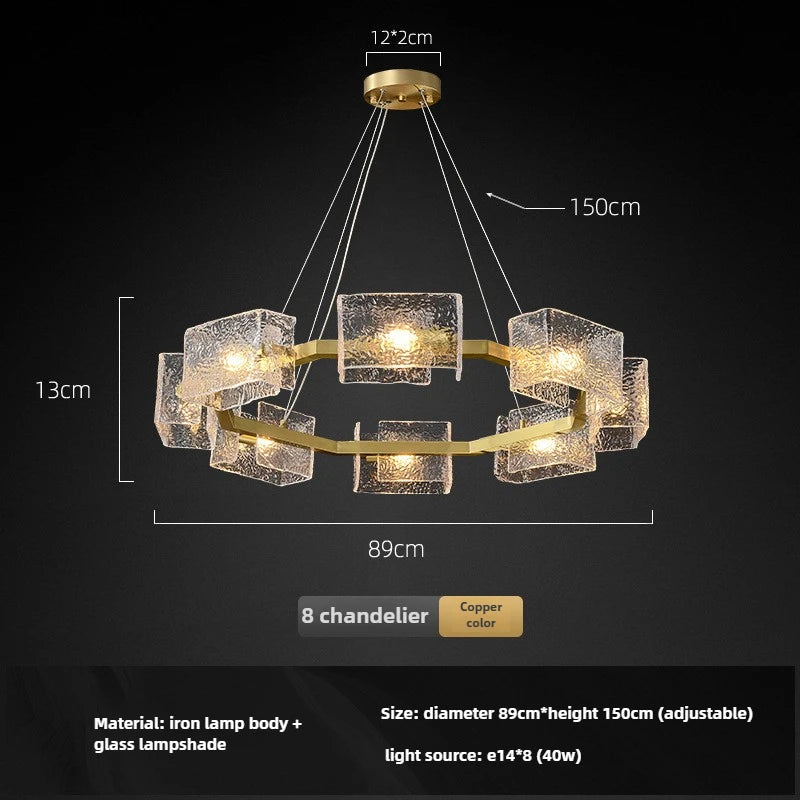 Elegant E14 Chandelier - Luxurious Copper & Textured Glass Design
