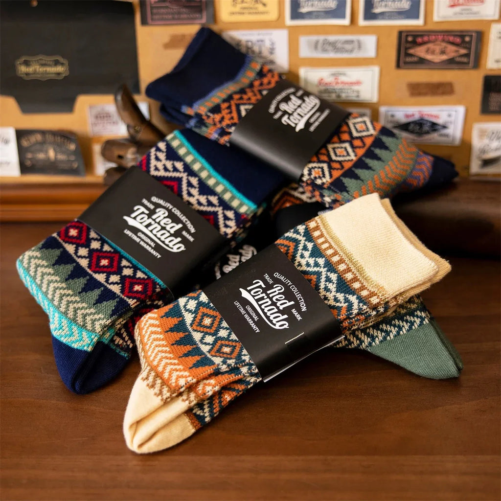 5 Pairs Vintage Fair Isle Crew Socks for Boots - Stylish Comfort