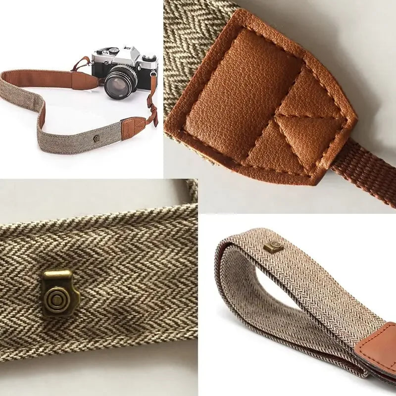 Adjustable Retro Cotton & Leather Camera Strap for SLR & DSLR Cameras