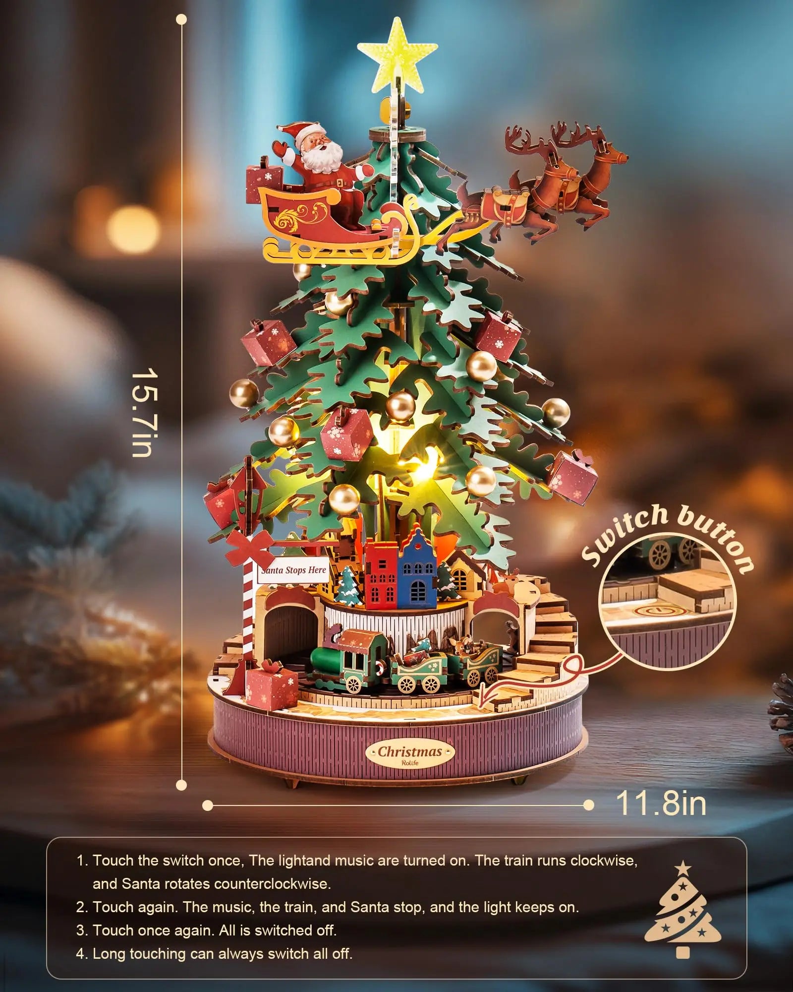 Robotime Christmas Melody Tree Music Box 3D Wooden Puzzle with Light