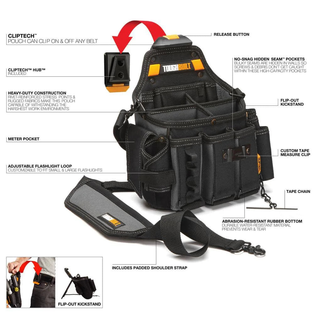 TOUGHBUILT Master Electrician's Pouch with Shoulder Strap - Tool Organizer