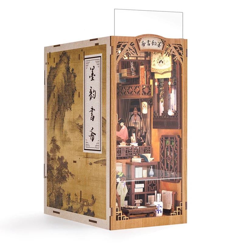 CUTEBEE DIY Book Nook Dollhouse Kit with Light & Dust Cover
