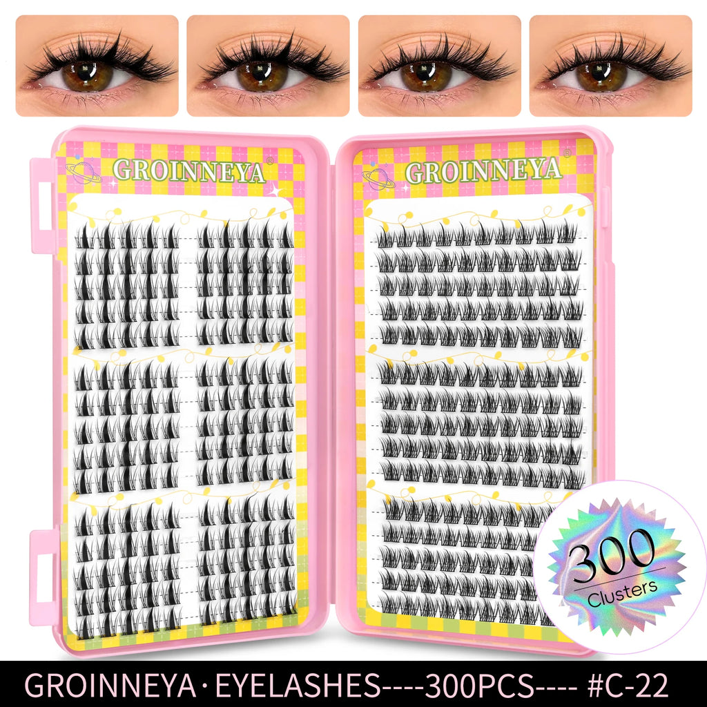 GROINNEYA Natural Cluster Lashes - 320 Pcs Volume Mixed Tray