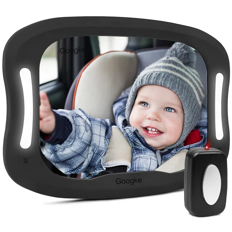 Remote Control Baby Car Mirror with Soft LED Light - Shatterproof Design