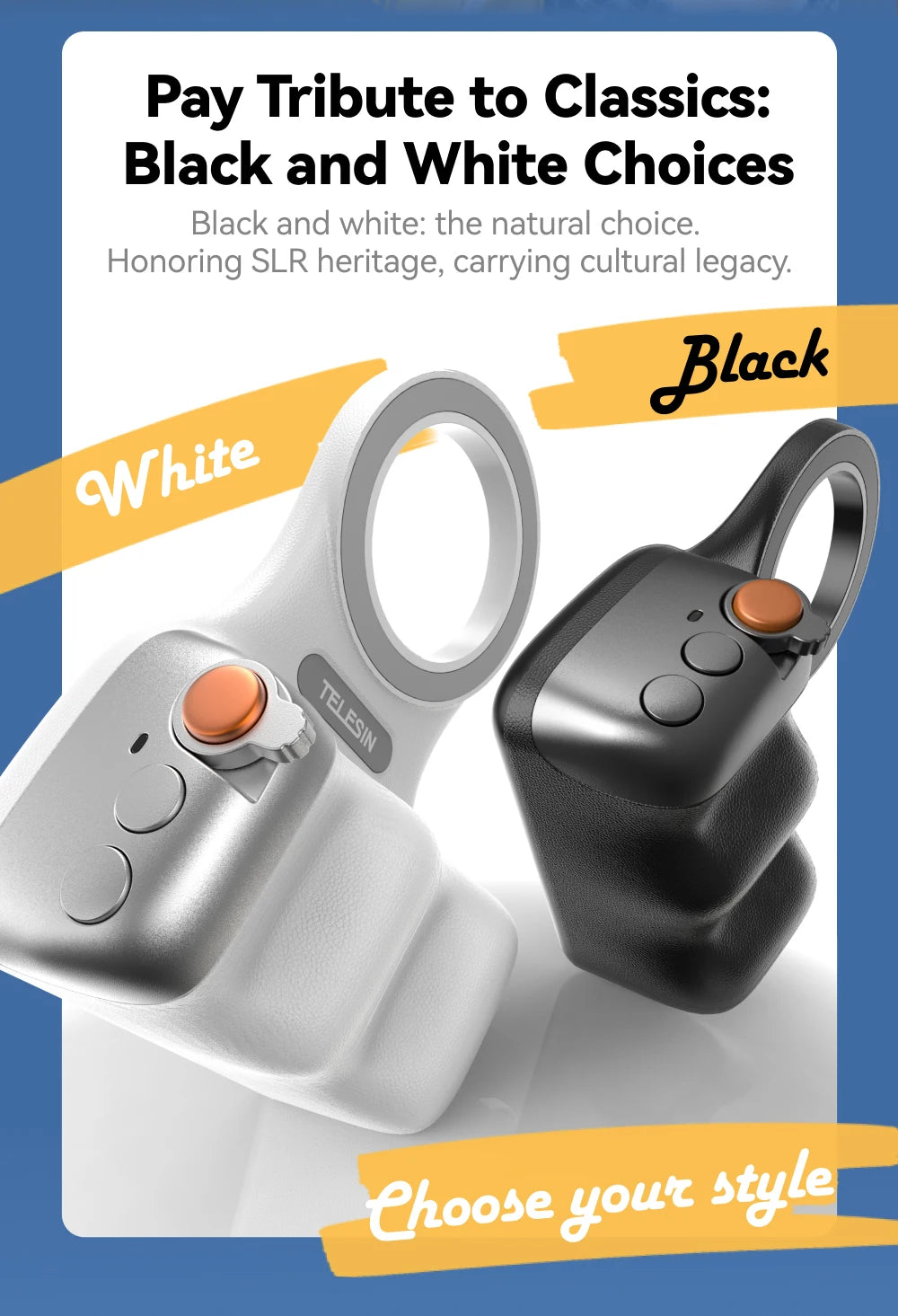 TELESIN Magnetic Phone Grip & Remote Control for iPhone/Huawei/Samsung