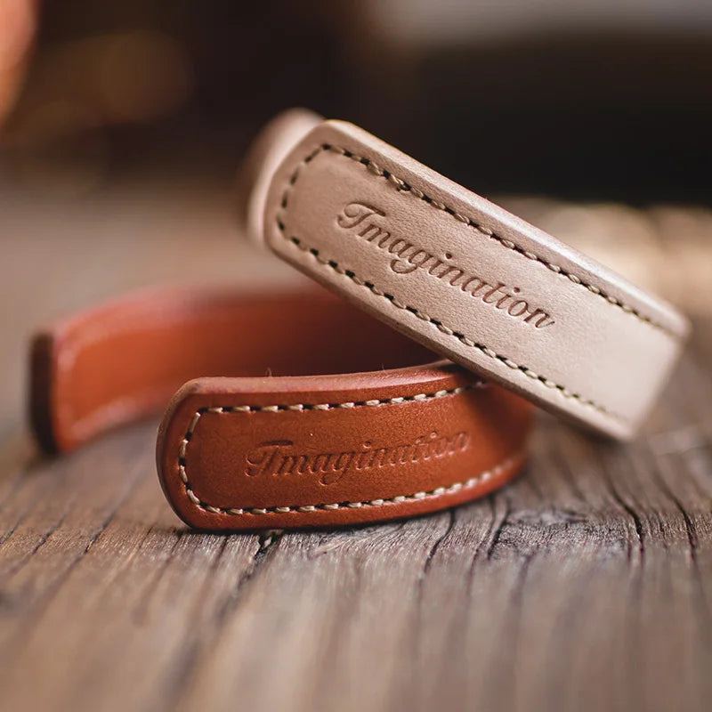 Vintage Khaki Leather Bracelet - Adjustable Men's Cuff