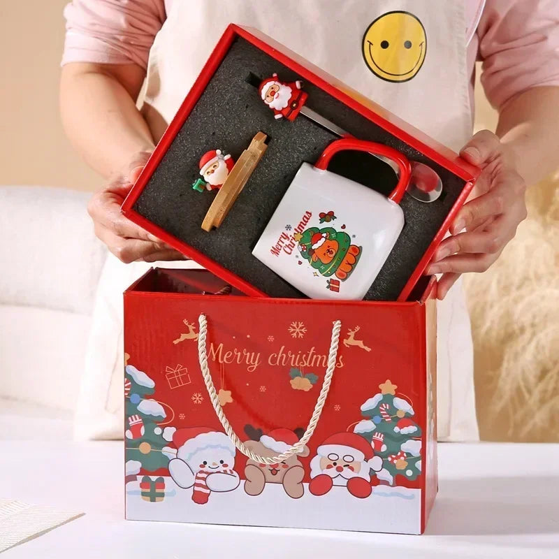 Festive Ceramic Mug Set with Lid & Spoon - Perfect Christmas Gift