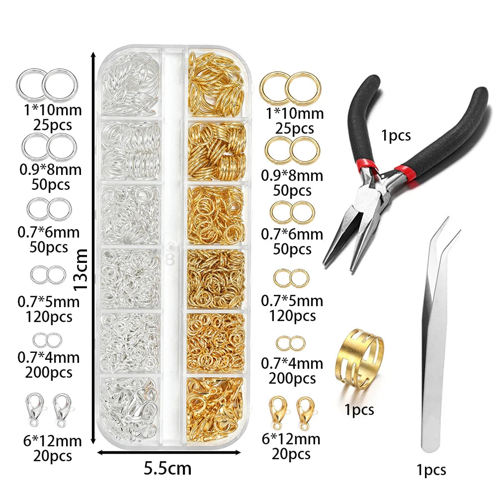 Jewelry Findings Kit with Zinc Alloy Jump Rings & Lobster Clasps
