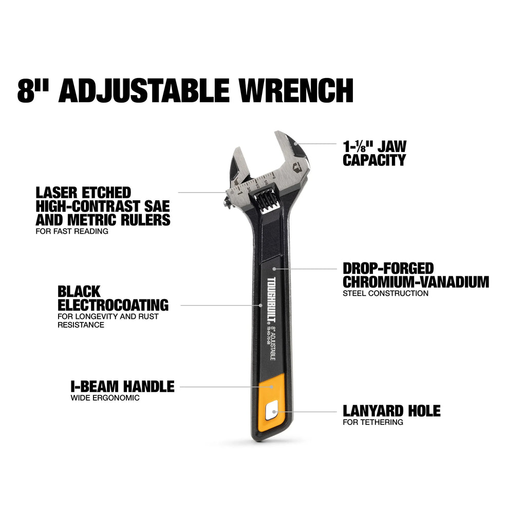 TOUGHBUILT Adjustable Wrench Set - 8" & 10" Precision Tools