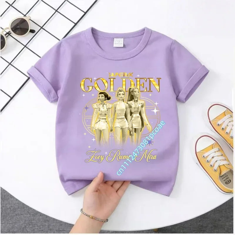Cute Kpop Demon Hunters T-Shirt for Kids | Short Sleeve Cotton Tee