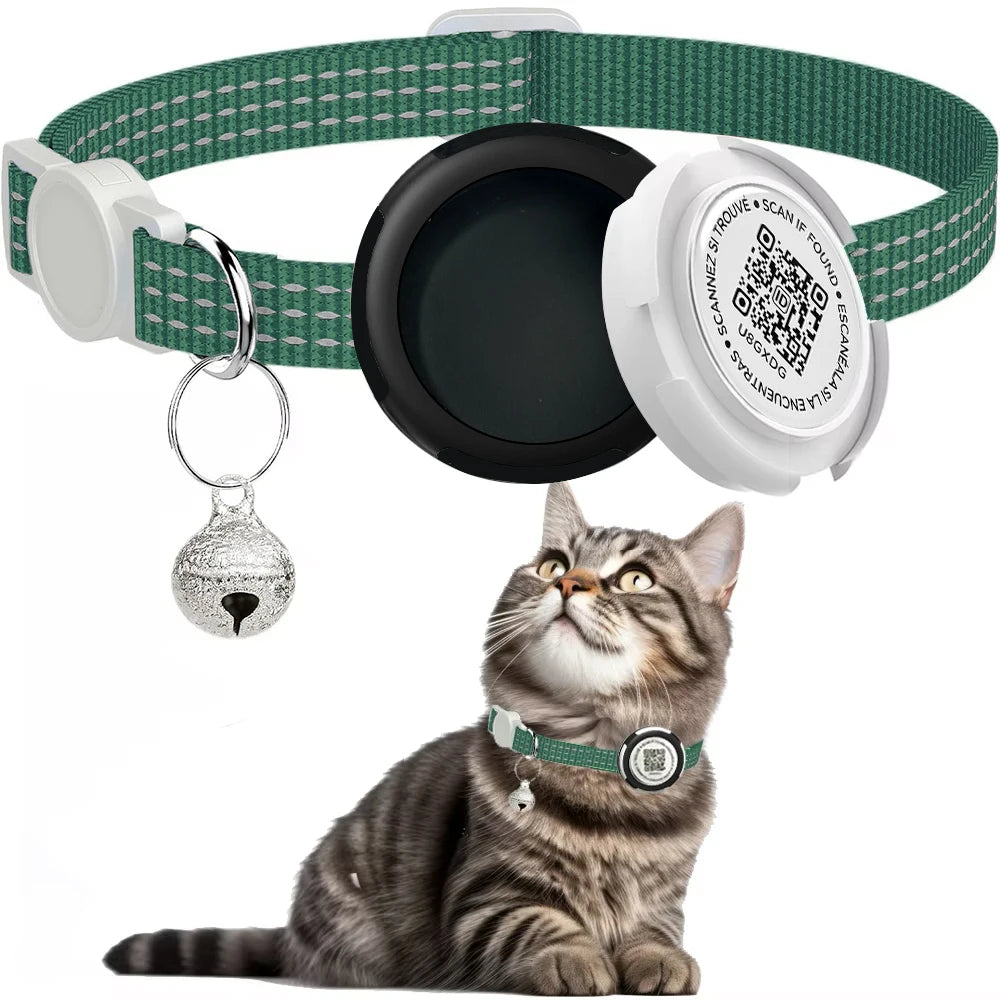 Reflective GPS Cat Collar with Airtag Case & QR ID Tag