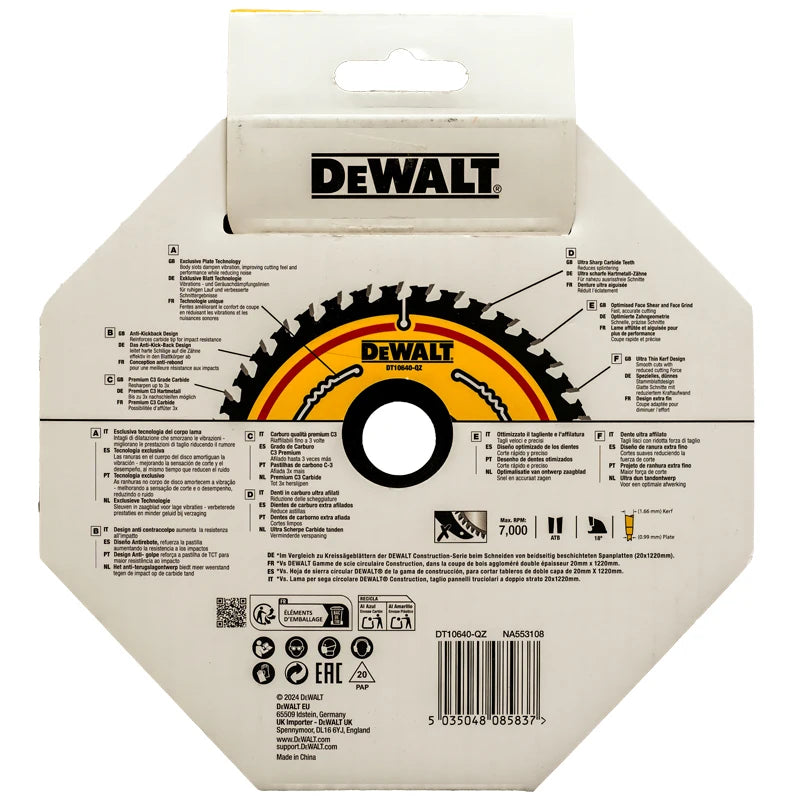 DEWALT DT10640 Circular Saw Blade - 165MM Carbide Cutting Disc