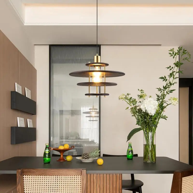 Vintage Walnut Wood Pendant Light for Dining & Bar Spaces