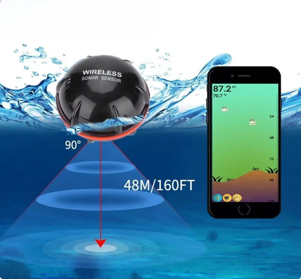 Wireless Smart Sonar Fish Finder | Bluetooth Depth Detection 48m