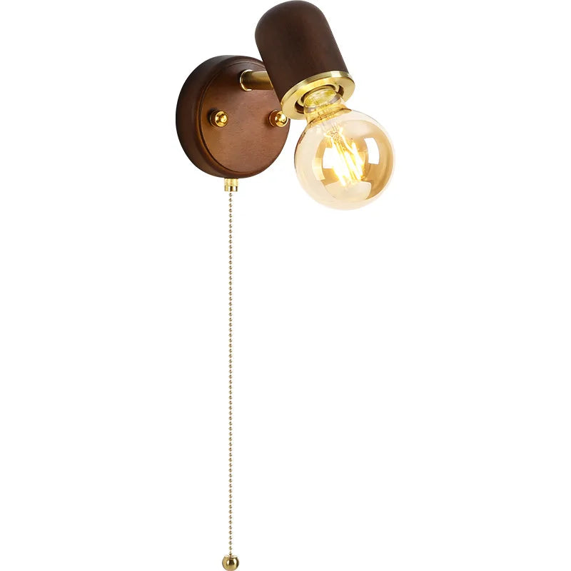 Stylish Retro Walnut LED Wall Lamp with Switch for Bedrooms & Aisles