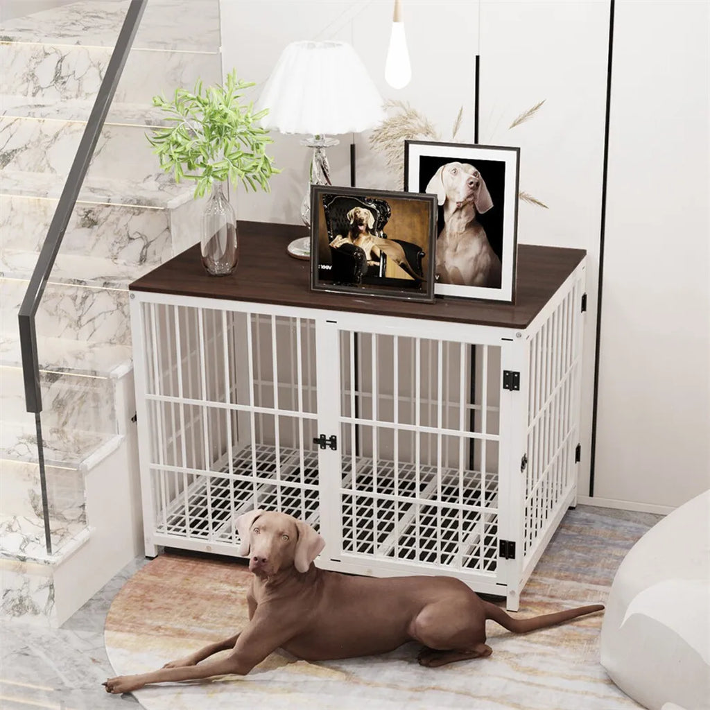Elevated Wooden Dog Crate & End Table with Removable Tray - Stylish Kennel