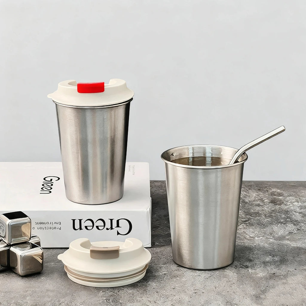 400ml Stainless Steel Portable Tumbler with Lid - Perfect for Coffee & Milk