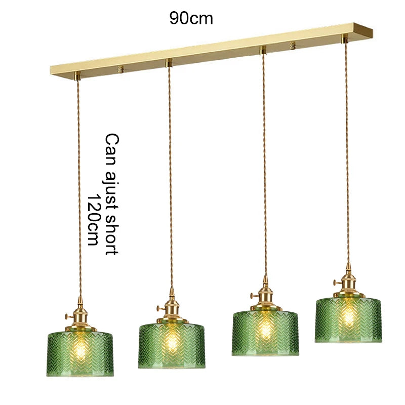 Vintage Green Glass Pendant Light - Nordic Copper Hanging Lamp