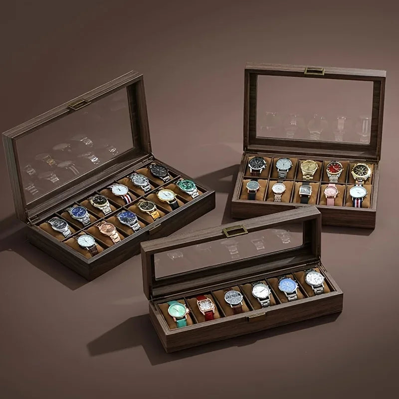 Vintage Wood Grain Watch Storage Box - Organize 6 Watches Elegantly