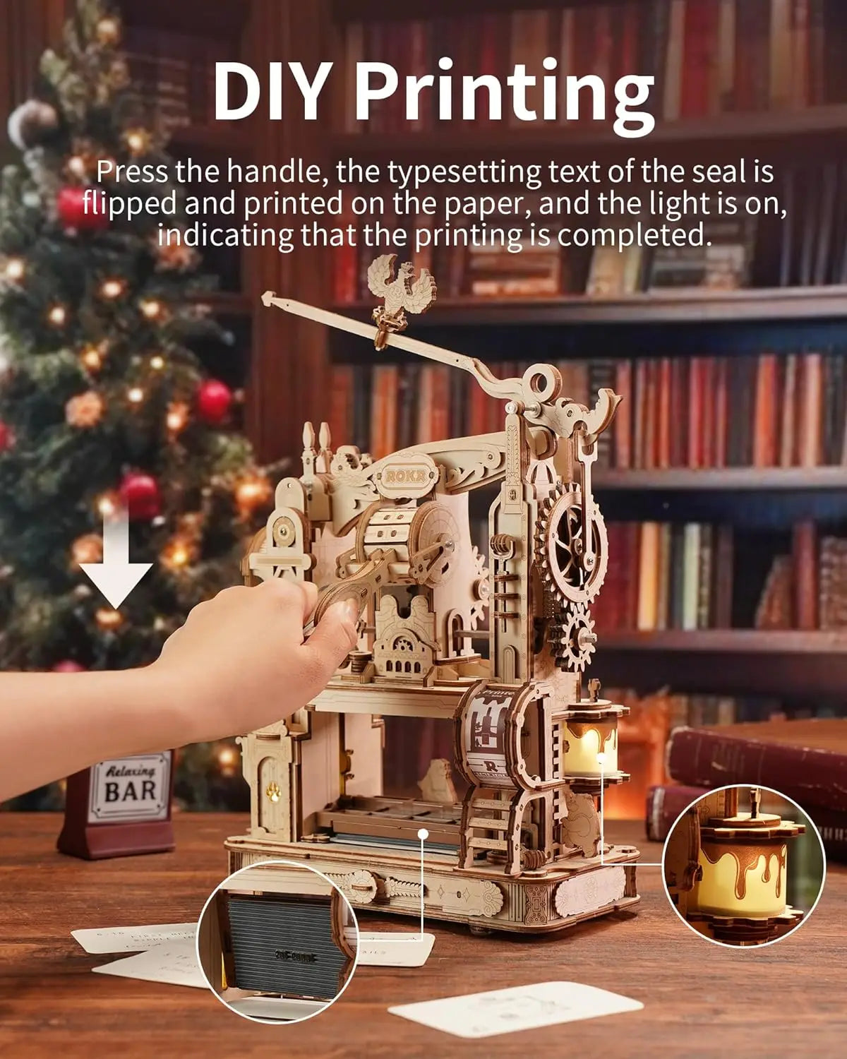 Robotime 3D Wooden Printing Press Puzzle Kit - Creative DIY Fun