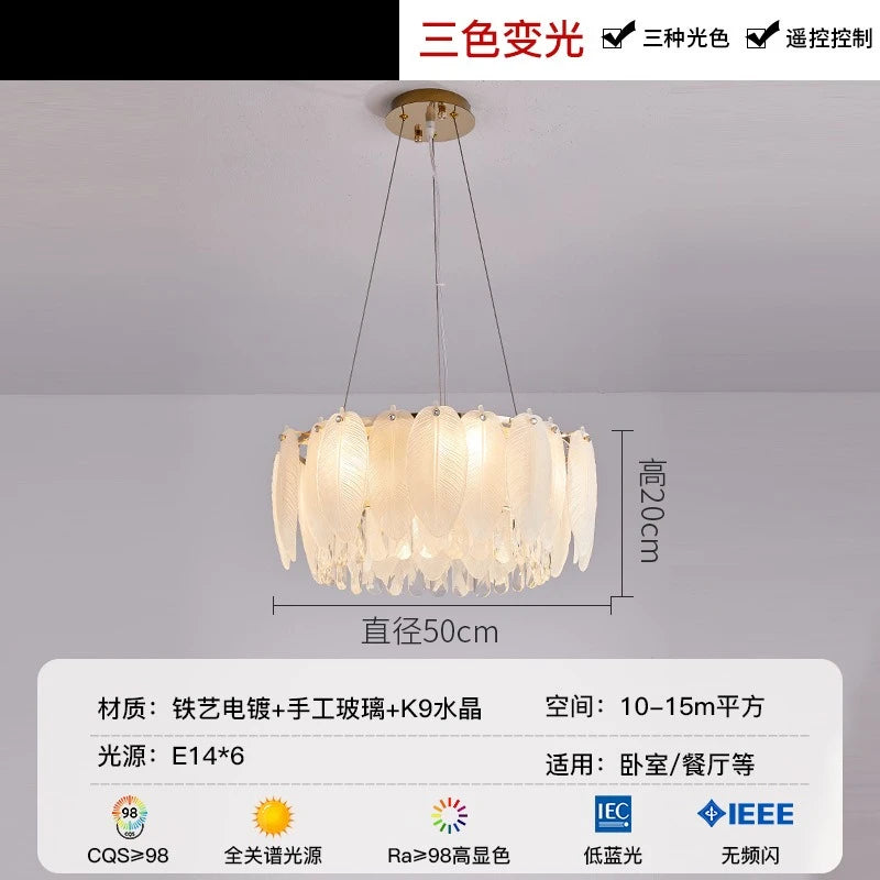 Stylish Modern Feather Glass Crystal Chandelier for Home Decor
