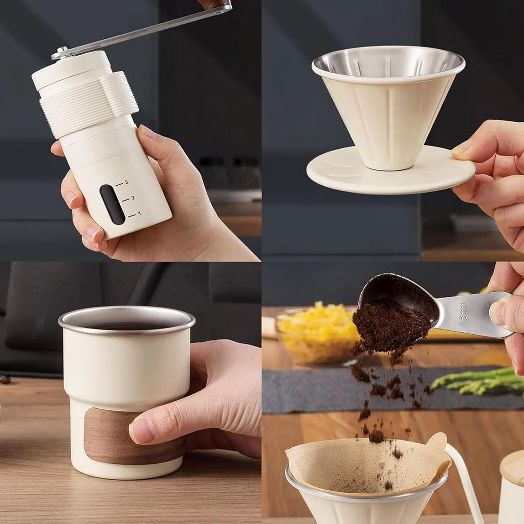 Portable Hand Coffee Maker Set for Camping & Travel - 6-Piece Kit