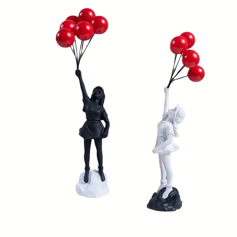 Charming Resin Girl Figurine with Balloons - Modern Home Decor