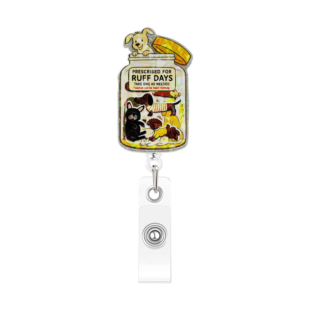 Cute Shiny Acrylic Pet Badge Reel - Retractable Cat & Dog ID Holder