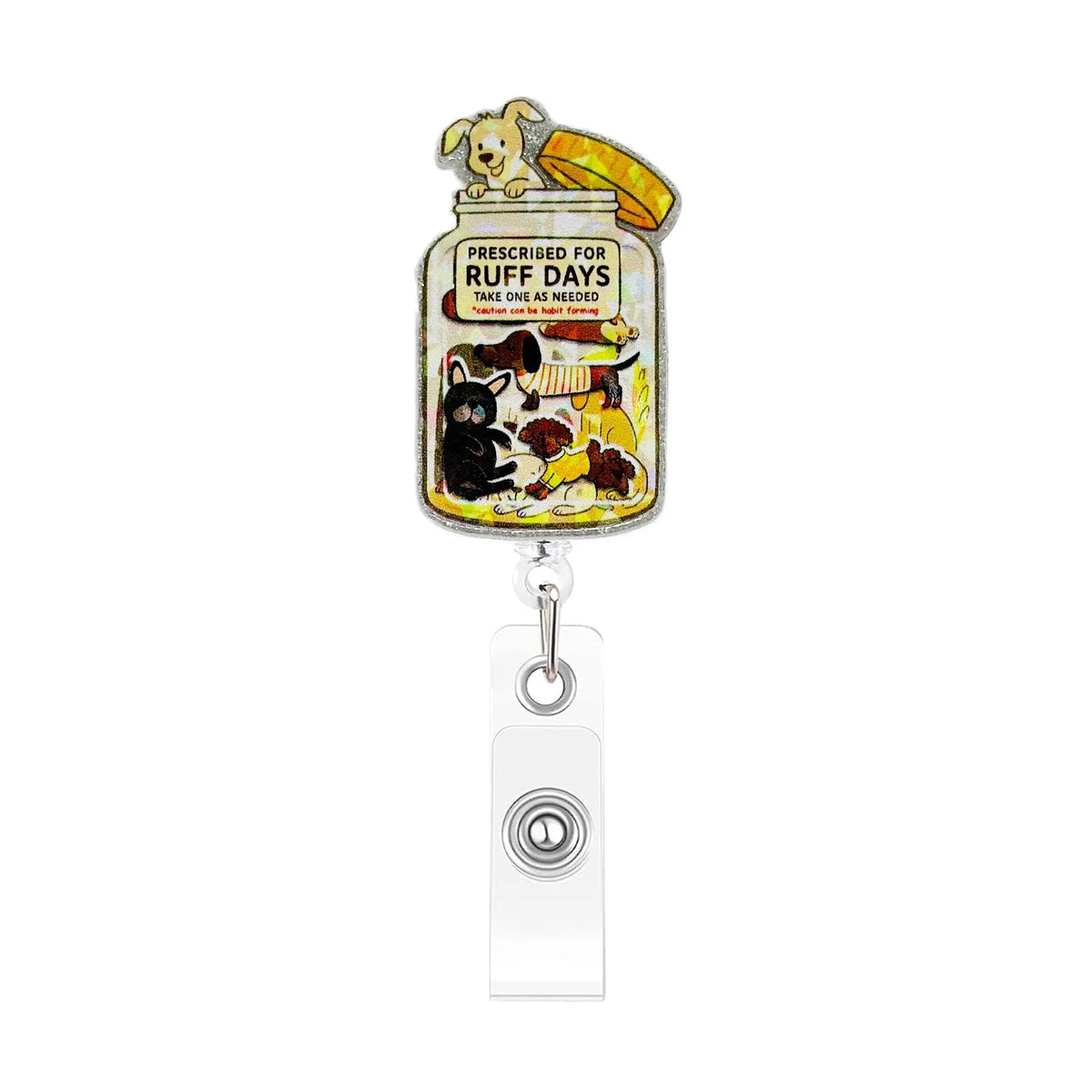 Cute Shiny Acrylic Pet Badge Reel - Retractable Cat & Dog ID Holder